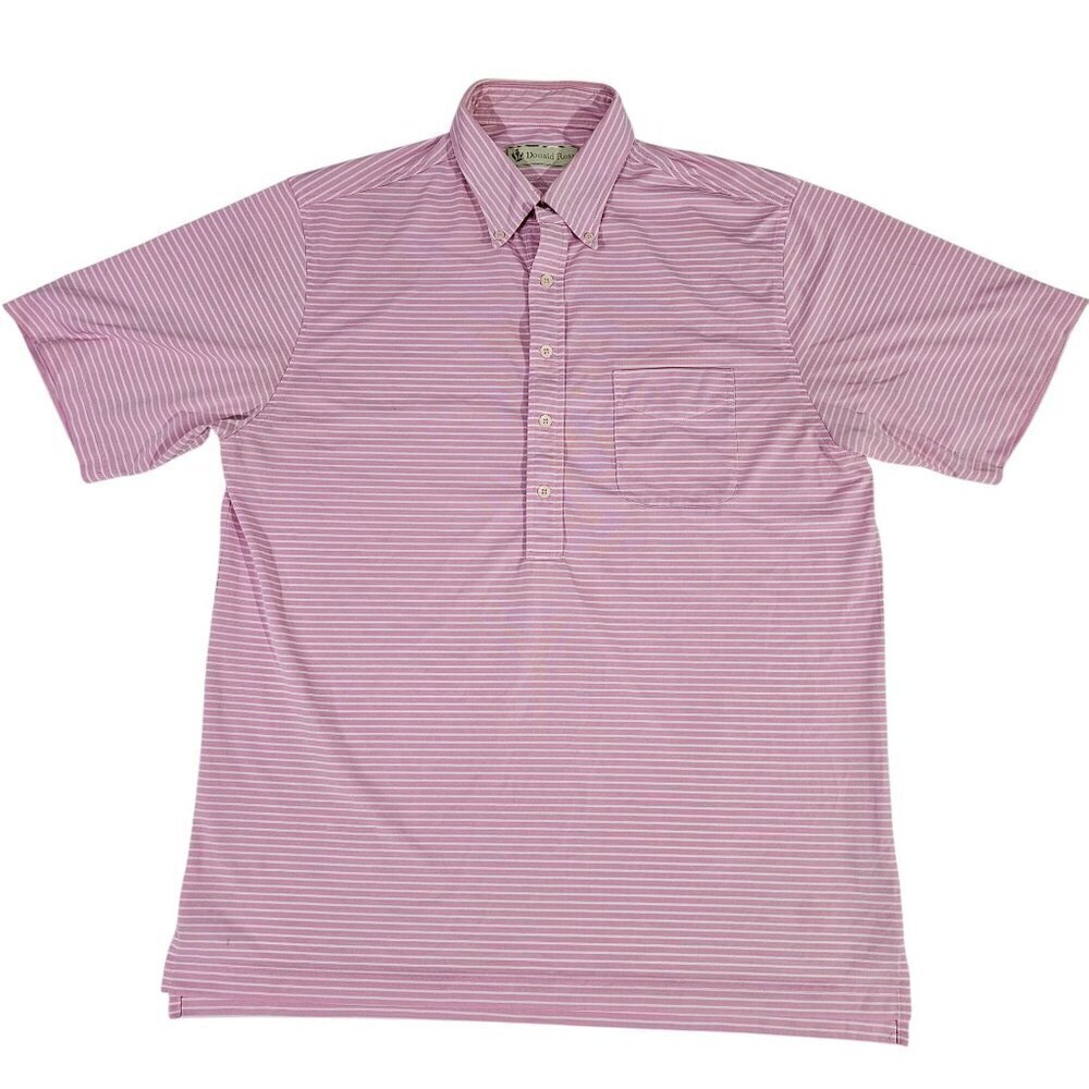 Donald Ross Striped Pink White Golf Polo Shirt L Polyester Mens Classic Fit